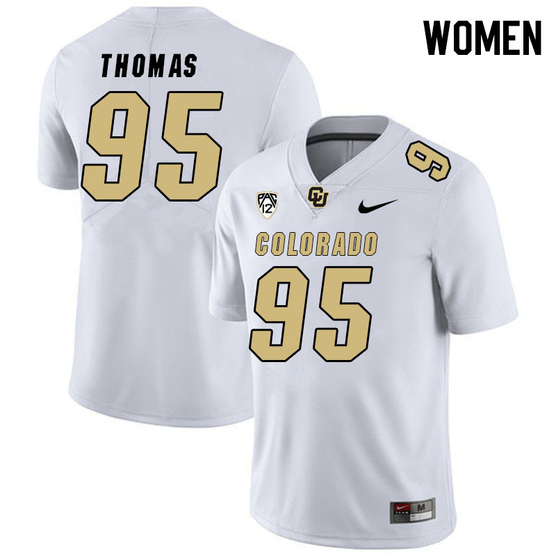 Women #95 Bishop Thomas Colorado Buffaloes College Football Jerseys Stitched Sale-White - Click Image to Close